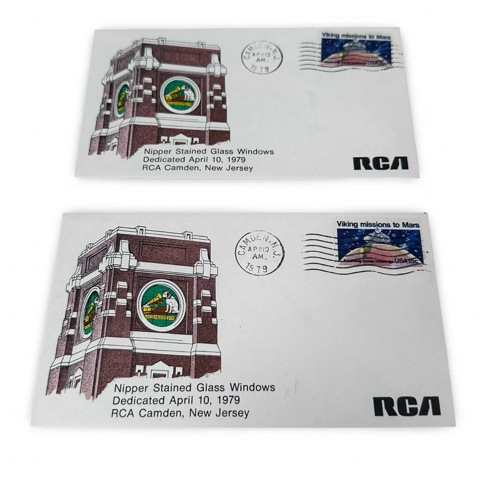 Vintage 1979 RCA Nipper Stained Glass Windows‎ Camden NJ Envelopes Set of 2